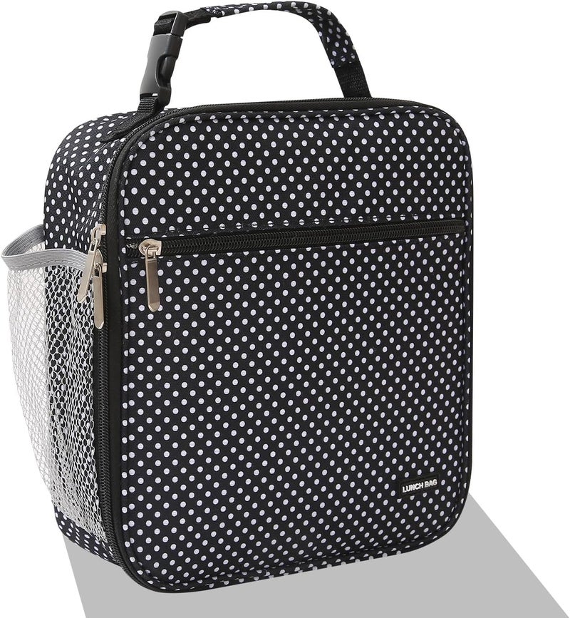 Lovoeo Lunch box Lunch bag for men women Insulated Lunchbox Lunch bags for Work Picnic Travel (Black polka dot) - Image 1